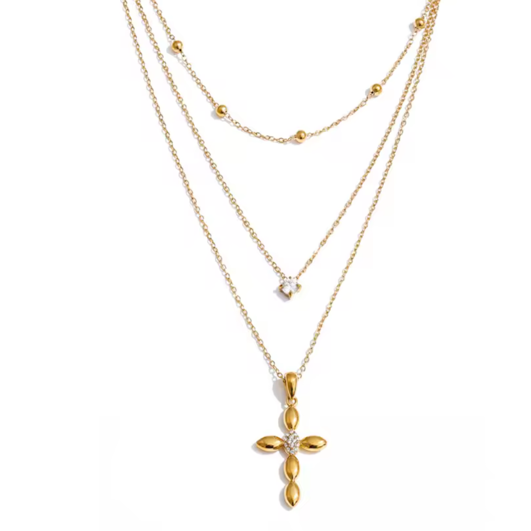 Triple Layer Cross Necklace