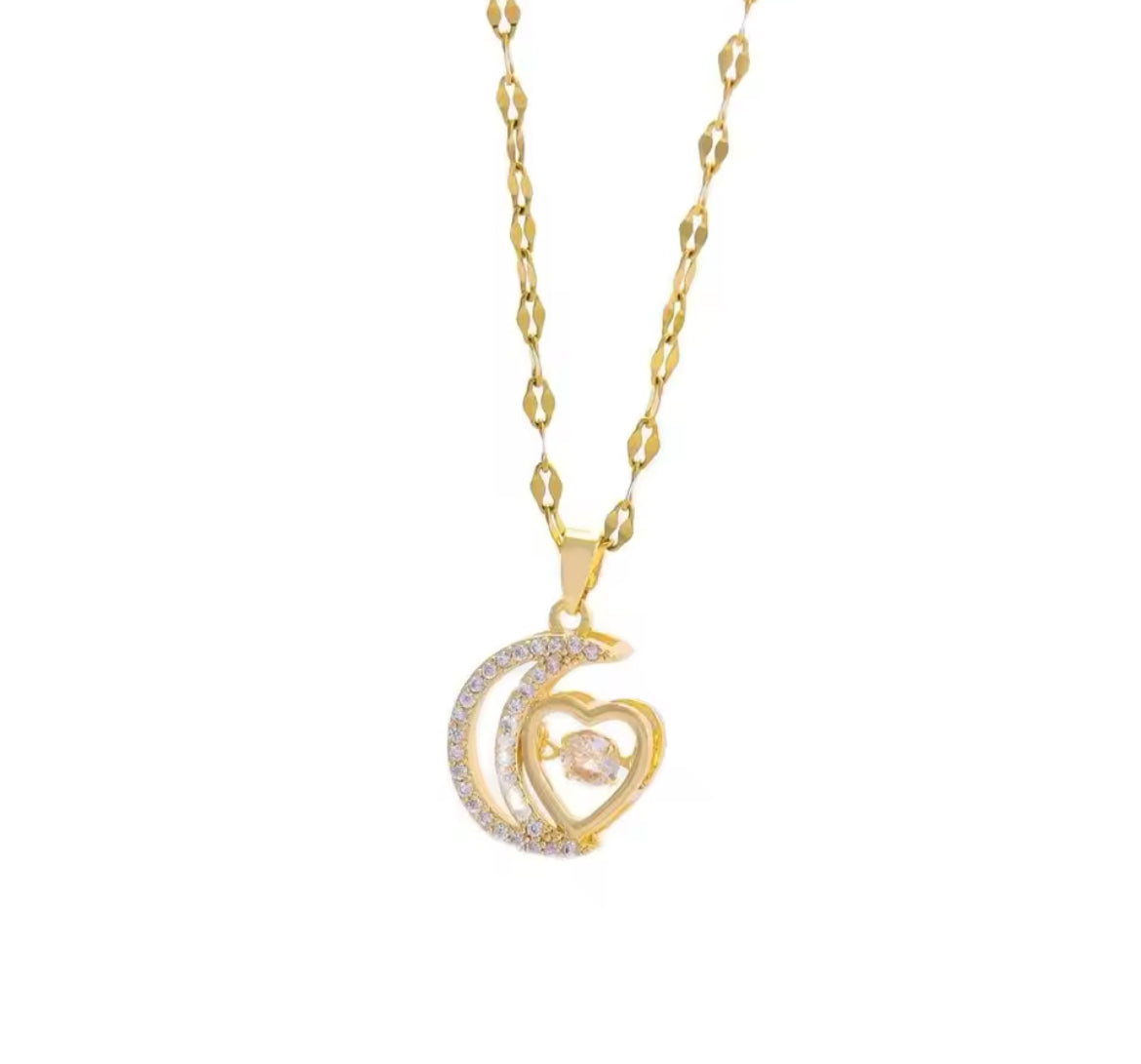 Moon & heart necklace